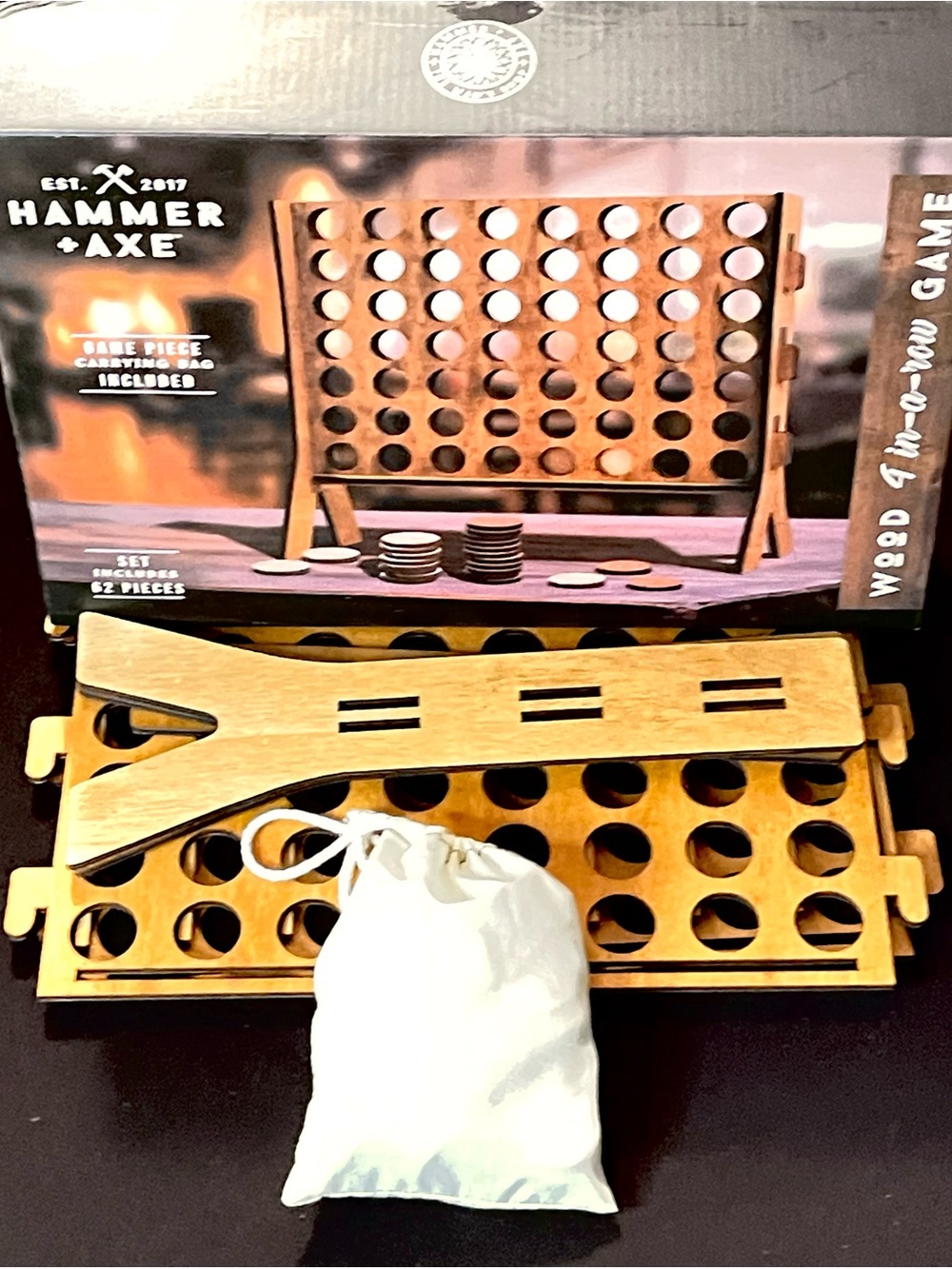 Hammer + Axe Vintage Inspired Wooden 4-in-a-Row Game - Natural Wood